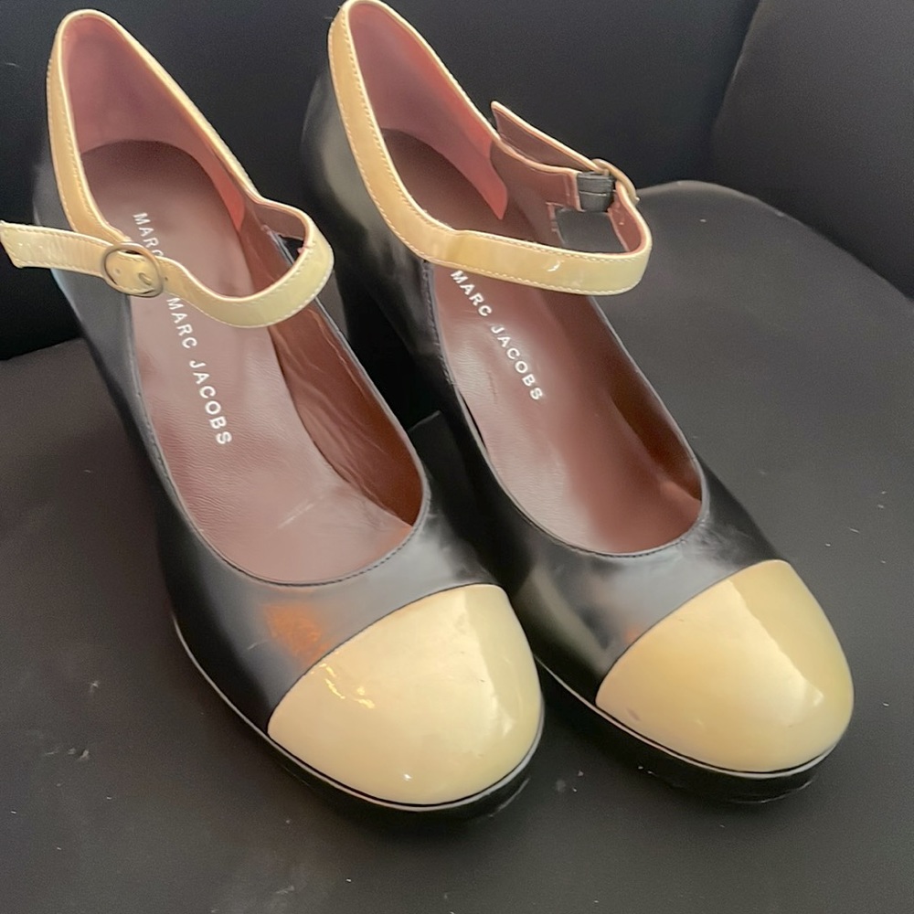 Black and cream Mary Janes, worn twice